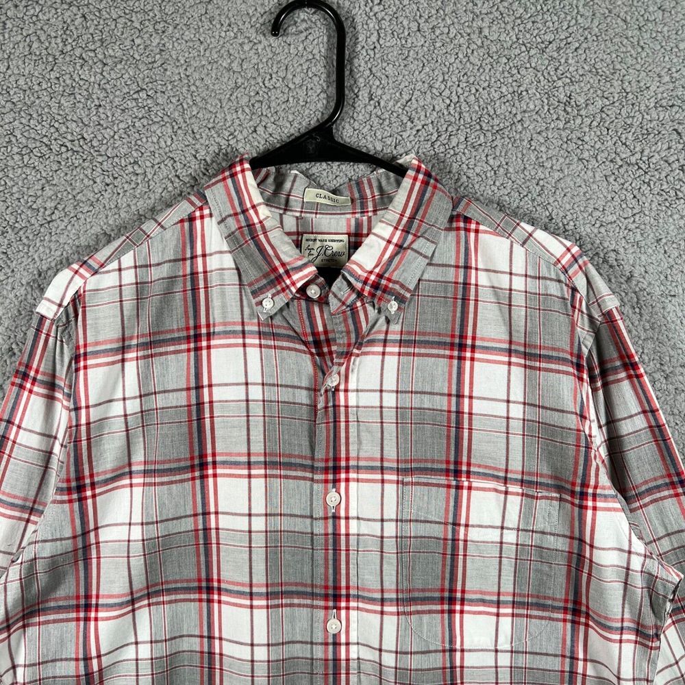 J Crew Shirt Mens Medium Red Gray Plaid Classic Casual Preppy‎ Button Down Adult - Picture 2 of 12